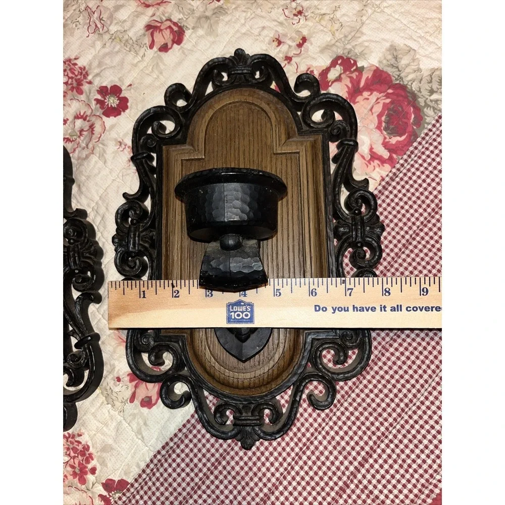 MCM Wall Sconce Candle Holders Faux ‎ Wood Faux Metal Syroco LXXI (1971) Gothic